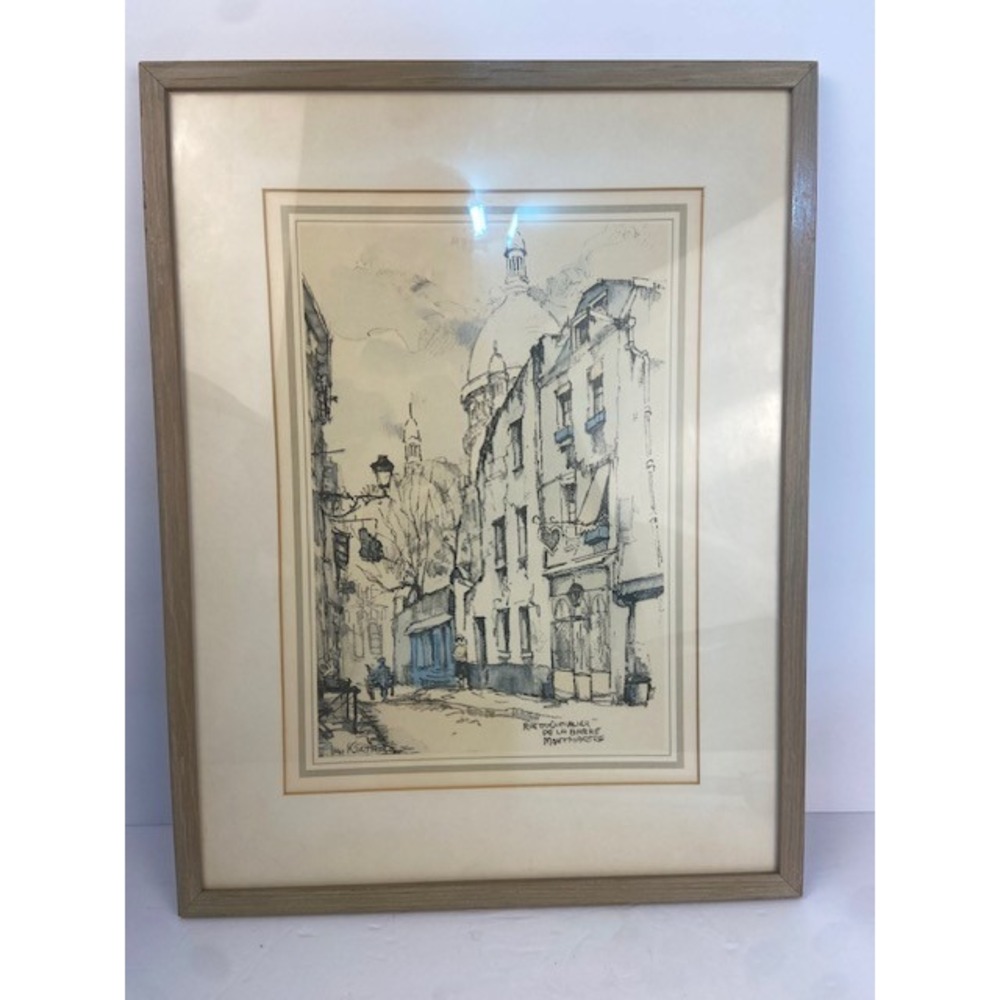 Jan Korthals Vintage Watercolor Print Rue du Chevalier Montmartre Paris Framed